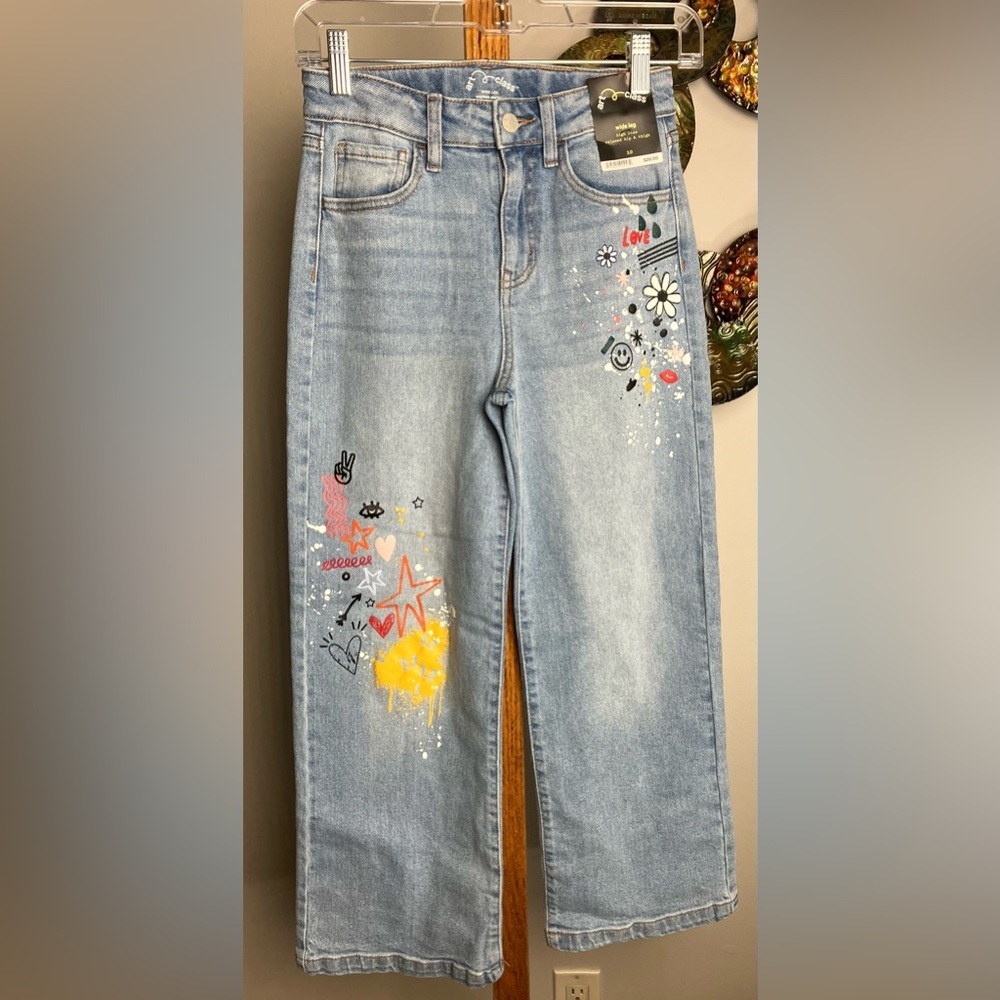 New Girls 10 Wide Leg High Rise Embellished Jeans Relaxed Hip Thigh New - Picture 4 of 10